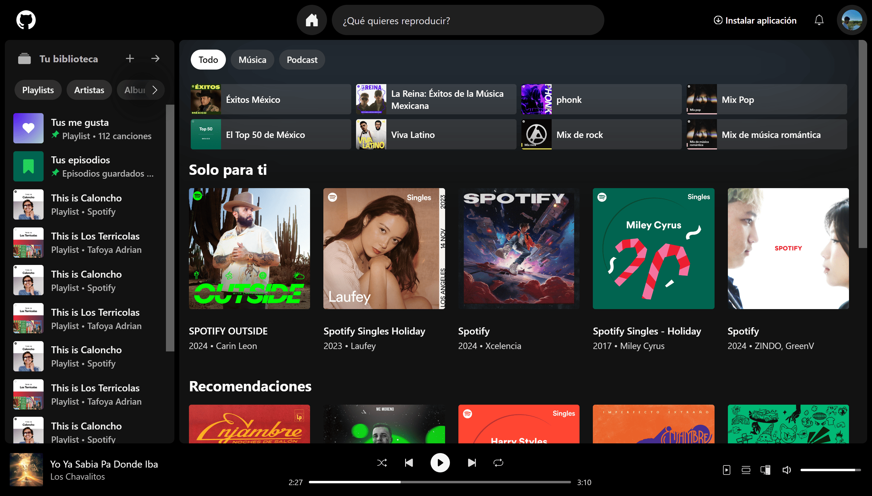 Imagen de la app web del clon de spotify