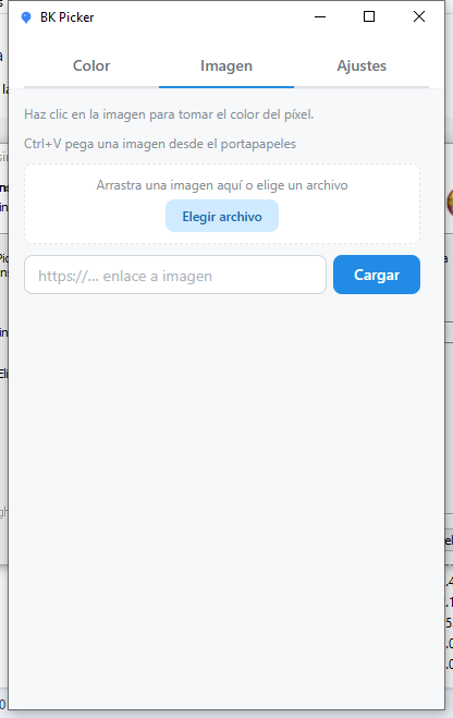 BK Picker: pestaña Imagen con arrastrar, pegar y URL